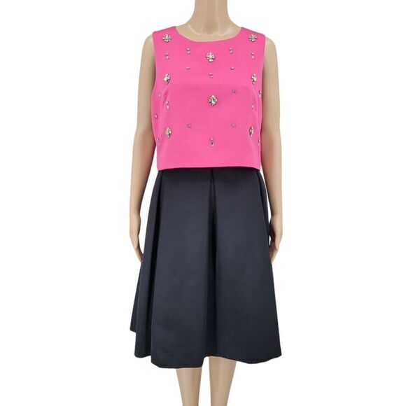 Eliza J Black Faille Midi Pleated Circle Skirt Pockets Women's Plus Size 14 - Picture 11 of 11